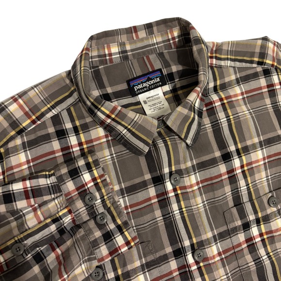 Patagonia Plaid Button Down Shirt Men's L Brown Long Sleeve - Picture 1 of 9